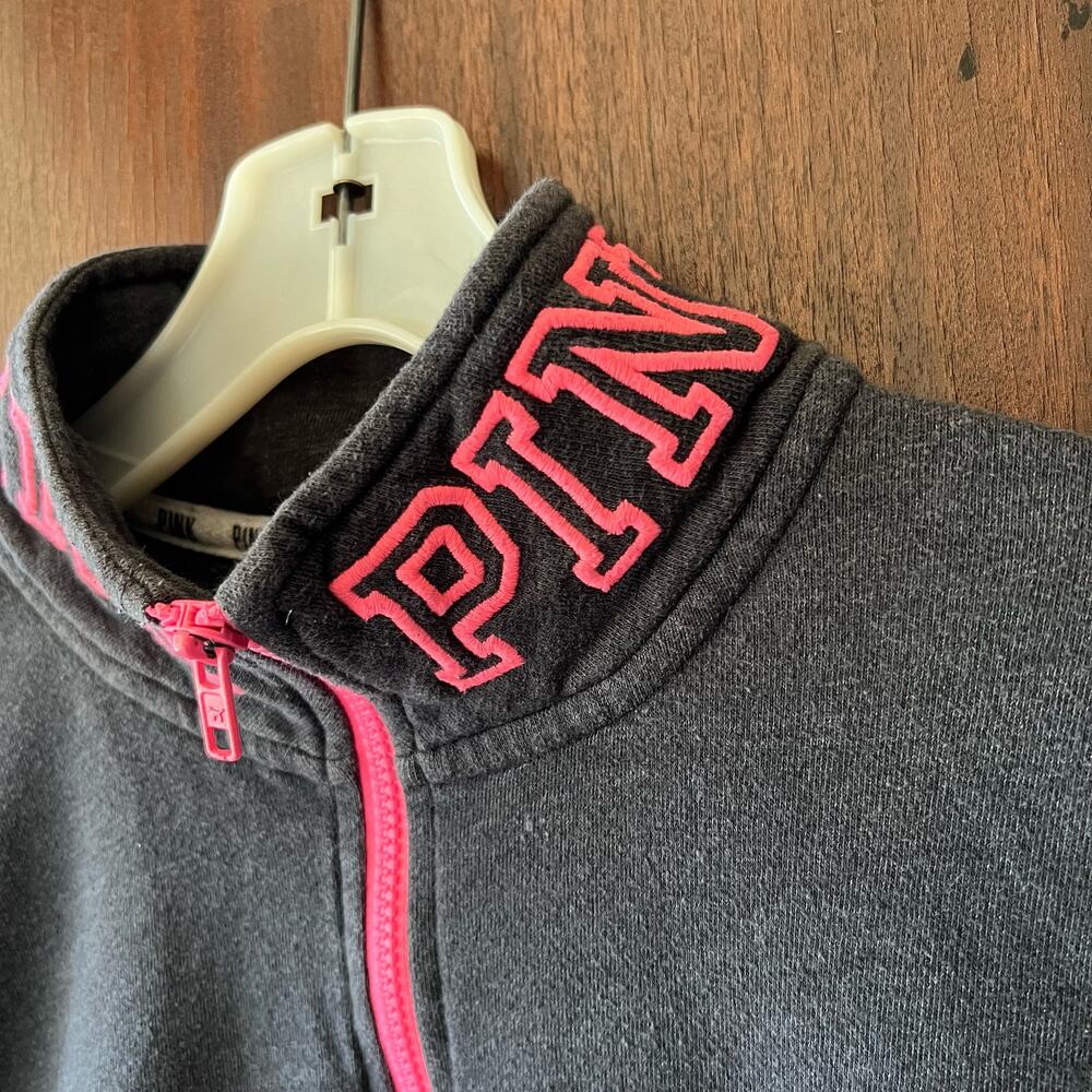Victoria's Secret PINK 1/4 Zip Pullover Sweatshirt Gray/Pink Logo Size Small - Picture 4 of 11